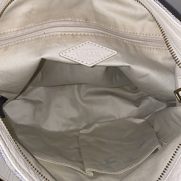 Fossil Maya Hobo Canvas Leather Cream Light Blue Crossbody - Picture 5 of 17